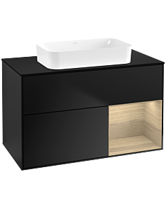 Villeroy und Boch Finion Waschtischunterschrank F662PCPD 100x60,3x50,1cm, Regal rechts Oak Veneer, Black matt lacquer