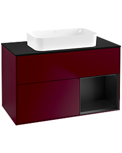 Villeroy und Boch Finion Waschtischunterschrank F662PDHB 100x60,3x50,1cm, Regal rechts Black matt lacquer, Peony Matt