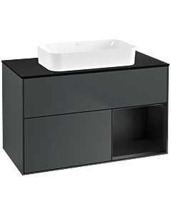 Villeroy und Boch Finion Waschtischunterschrank F662PDHG 100x60,3x50,1cm, Regal rechts Black matt lacquer, Midnight Blue Matt Lacquer