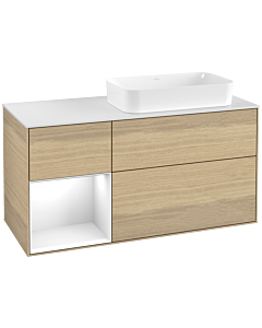 Villeroy und Boch Finion Waschtischunterschrank F681GFPC 120x60,3x50,1cm, Regal links Glossy white lacquer, Oak Veneer
