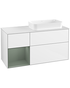 Villeroy und Boch Finion Villeroy und Boch F681GMGF 120x60.3x50.1cm, étagère à gauche Olive Matt Lacquer , laqué blanc brillant