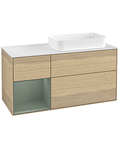 Villeroy und Boch Finion Waschtischunterschrank F681GMPC 120x60,3x50,1cm, Regal links Olive Matt Lacquer, Oak Veneer