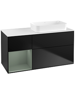 Villeroy und Boch Finion Waschtischunterschrank F681GMPD 120x60,3x50,1cm, Regal links Olive Matt Lacquer, Black matt lacquer
