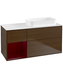 Villeroy und Boch Finion Waschtischunterschrank F681HBGN 120x60,3x50,1cm, Regal links Peony, Walnut veneer