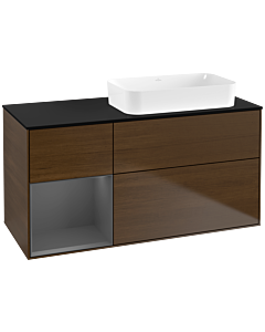 Villeroy und Boch Finion Waschtischunterschrank F682GKGN 120x60,3x50,1cm, Regal links Anthracite matt, Walnut veneer
