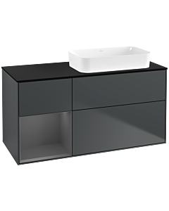 Villeroy und Boch Finion Waschtischunterschrank F682GKHG 120x60,3x50,1cm, Regal links Anthracite matt, Midnight Blue Matt Lacquer