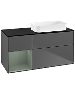 Villeroy und Boch Finion Waschtischunterschrank F682GMGK 120x60,3x50,1cm, Regal links Olive Matt Lacquer, Anthracite matt