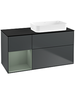 Villeroy und Boch Finion Waschtischunterschrank F682GMHG 120x60,3x50,1cm, Regal links Olive Matt Lacquer, Midnight Blue Matt Lacquer