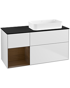 Villeroy und Boch Finion Waschtischunterschrank F682GNMT 120x60,3x50,1cm, Regal links Walnut veneer, White matt lacquer
