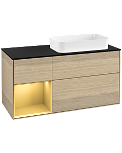 Villeroy und Boch Finion Waschtischunterschrank F682HFPC 120x60,3x50,1cm, Regal links Gold matt, Oak Veneer