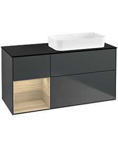 Villeroy und Boch Finion Waschtischunterschrank F682PCHG 120x60,3x50,1cm, Regal links Oak Veneer, Midnight Blue Matt Lacquer