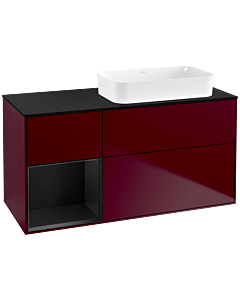 Villeroy und Boch Finion Waschtischunterschrank F682PDHB 120x60,3x50,1cm, Regal links Black matt lacquer, Peony Matt