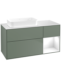Villeroy und Boch Finion Villeroy und Boch F691GFGM 120x60.3x50.1cm, étagère à droite Laque blanc brillant, Olive Matt Lacquer
