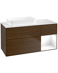 Villeroy und Boch Finion Waschtischunterschrank F691GFGN 120x60,3x50,1cm, Regal rechts Glossy white lacquer, Walnut veneer