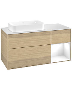 Villeroy und Boch Finion Waschtischunterschrank F691GFPC 120x60,3x50,1cm, Regal rechts Glossy white lacquer, Oak Veneer