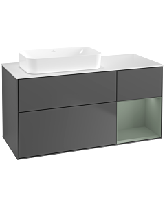Villeroy und Boch Finion Waschtischunterschrank F691GMGK 120x60,3x50,1cm, Regal rechts Olive Matt Lacquer, Anthracite matt