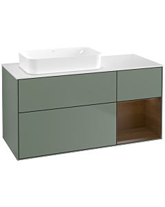 Villeroy und Boch Finion Villeroy und Boch F691GNGM 120x60.3x50.1cm, étagère à droite placage noyer, Olive Matt Lacquer