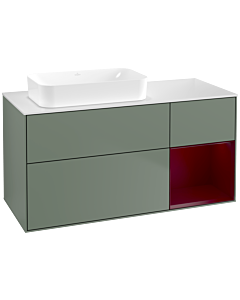 Villeroy und Boch Finion Waschtischunterschrank F691HBGM 120x60,3x50,1cm, Regal rechts Peony, Olive Matt Lacquer