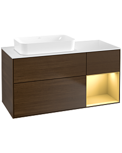 Villeroy und Boch Finion Waschtischunterschrank F691HFGN 120x60,3x50,1cm, Regal rechts Gold matt, Walnut veneer
