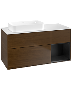 Villeroy und Boch Finion Waschtischunterschrank F691PDGN 120x60,3x50,1cm, Regal rechts Black matt lacquer, Walnut veneer