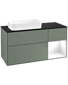Villeroy und Boch Finion Waschtischunterschrank F692GFGM 120x60,3x50,1cm, Regal rechts Glossy white lacquer, Olive Matt Lacquer