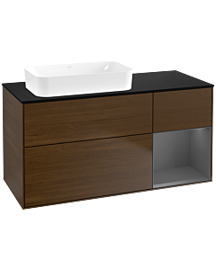 Villeroy und Boch Finion Waschtischunterschrank F692GKGN 120x60,3x50,1cm, Regal rechts Anthracite matt, Walnut veneer