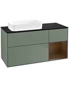 Villeroy und Boch Finion Waschtischunterschrank F692GNGM 120x60,3x50,1cm, Regal rechts Walnut veneer, Olive Matt Lacquer
