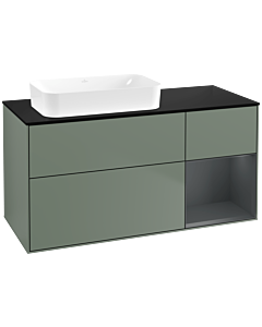 Villeroy und Boch Finion Waschtischunterschrank F692HGGM 120x60,3x50,1cm, Regal rechts Midnight Blue Matt Lacquer, Olive Matt Lacquer