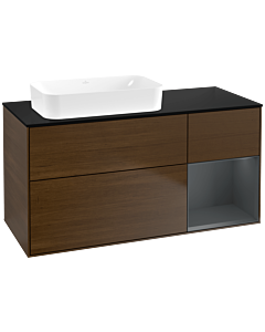 Villeroy und Boch Finion Waschtischunterschrank F692HGGN 120x60,3x50,1cm, Regal rechts Midnight Blue Matt Lacquer, Walnut veneer