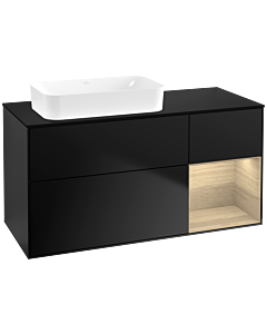 Villeroy und Boch Finion Waschtischunterschrank F692PCPD 120x60,3x50,1cm, Regal rechts Oak Veneer, Black matt lacquer