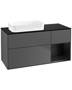 Villeroy und Boch Finion Waschtischunterschrank F692PDGK 120x60,3x50,1cm, Regal rechts Black matt lacquer, Anthracite matt