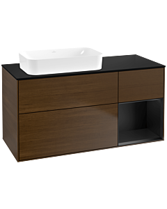 Villeroy und Boch Finion Waschtischunterschrank F692PDGN 120x60,3x50,1cm, Regal rechts Black matt lacquer, Walnut veneer