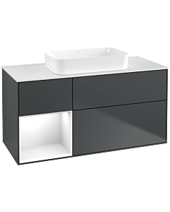 Villeroy und Boch Finion Waschtischunterschrank F701GFHG 120x60,3x50,1cm, Regal links Glossy white lacquer, Midnight Blue Matt Lacquer