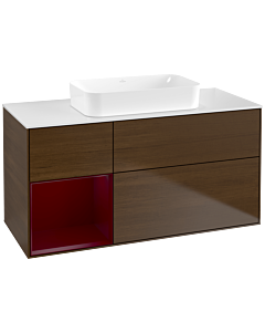 Villeroy und Boch Finion Waschtischunterschrank F701HBGN 120x60,3x50,1cm, Regal links Peony, Walnut veneer