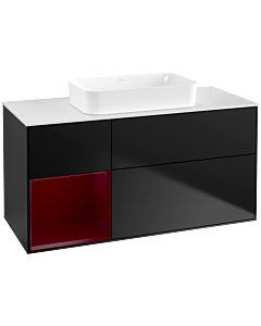 Villeroy und Boch Finion Waschtischunterschrank F701HBPD 120x60,3x50,1cm, Regal links Peony, Black matt lacquer