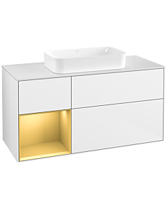 Villeroy und Boch Finion Villeroy und Boch F701HFGF 120x60.3x50.1cm, étagère gauche or mat, laqué blanc brillant