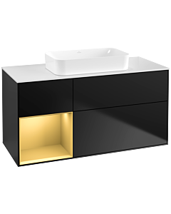 Villeroy und Boch Finion Waschtischunterschrank F701HFPD 120x60,3x50,1cm, Regal links Gold matt, Black matt lacquer
