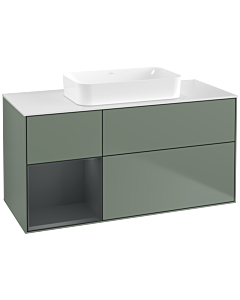 Villeroy und Boch Finion Waschtischunterschrank F701HGGM 120x60,3x50,1cm, Regal links Midnight Blue Matt Lacquer, Olive Matt Lacquer