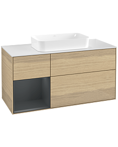 Villeroy und Boch Finion Waschtischunterschrank F701HGPC 120x60,3x50,1cm, Regal links Midnight Blue Matt Lacquer, Oak Veneer