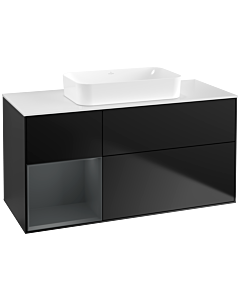 Villeroy und Boch Finion Waschtischunterschrank F701HGPD 120x60,3x50,1cm, Regal links Midnight Blue Matt Lacquer, Black matt lacquer