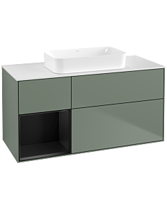 Villeroy und Boch Finion Waschtischunterschrank F701PDGM 120x60,3x50,1cm, Regal links Black matt lacquer, Olive Matt Lacquer