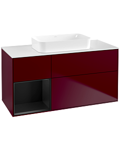 Villeroy und Boch Finion Waschtischunterschrank F701PDHB 120x60,3x50,1cm, Regal links Black matt lacquer, Peony Matt