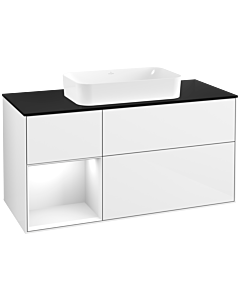 Villeroy und Boch Finion Villeroy und Boch F702GFGF 120x60.3x50.1cm, étagère à gauche laqué blanc brillant, laqué blanc brillant