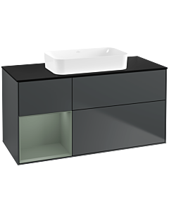 Villeroy und Boch Finion Waschtischunterschrank F702GMHG 120x60,3x50,1cm, Regal links Olive Matt Lacquer, Midnight Blue Matt Lacquer