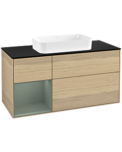 Villeroy und Boch Finion Waschtischunterschrank F702GMPC 120x60,3x50,1cm, Regal links Olive Matt Lacquer, Oak Veneer