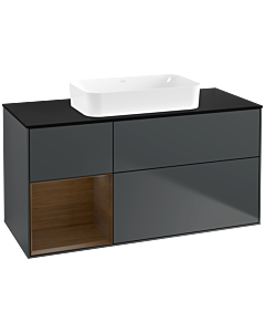 Villeroy und Boch Finion Waschtischunterschrank F702GNHG 120x60,3x50,1cm, Regal links Walnut veneer, Midnight Blue Matt Lacquer