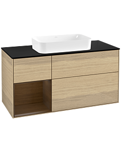 Villeroy und Boch Finion Waschtischunterschrank F702GNPC 120x60,3x50,1cm, Regal links Walnut veneer, Oak Veneer
