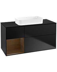 Villeroy und Boch Finion Waschtischunterschrank F702GNPD 120x60,3x50,1cm, Regal links Walnut veneer, Black matt lacquer