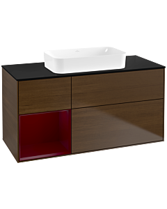 Villeroy und Boch Finion Waschtischunterschrank F702HBGN 120x60,3x50,1cm, Regal links Peony, Walnut veneer