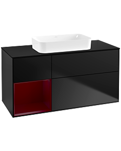 Villeroy und Boch Finion Waschtischunterschrank F702HBPD 120x60,3x50,1cm, Regal links Peony, Black matt lacquer